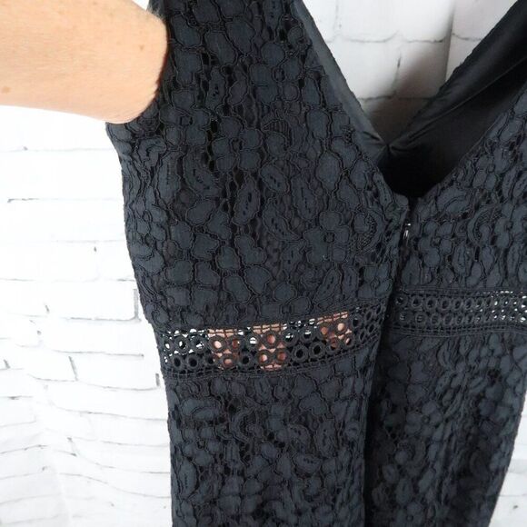 BARDOT BLACK DEEP V NECK SLEEVELESS LACE OVERLAY ANKLE LENGTH DRESS SIZE 4 - Picture 9 of 14